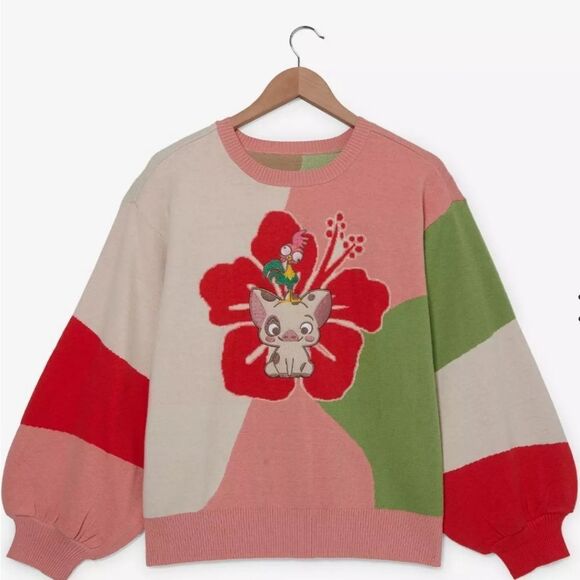 677 NWT Disney Moana Pua & Hei Hei Hibiscus Women's Knit Sweater Size Medium - Picture 1 of 5